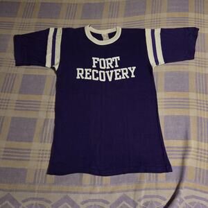Vintage 70s Fort Recovery Cotton Rayon Durene T Shirt School Jersey 76 Purple